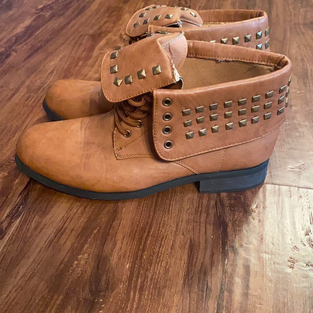 Brown Studded Combat Boots